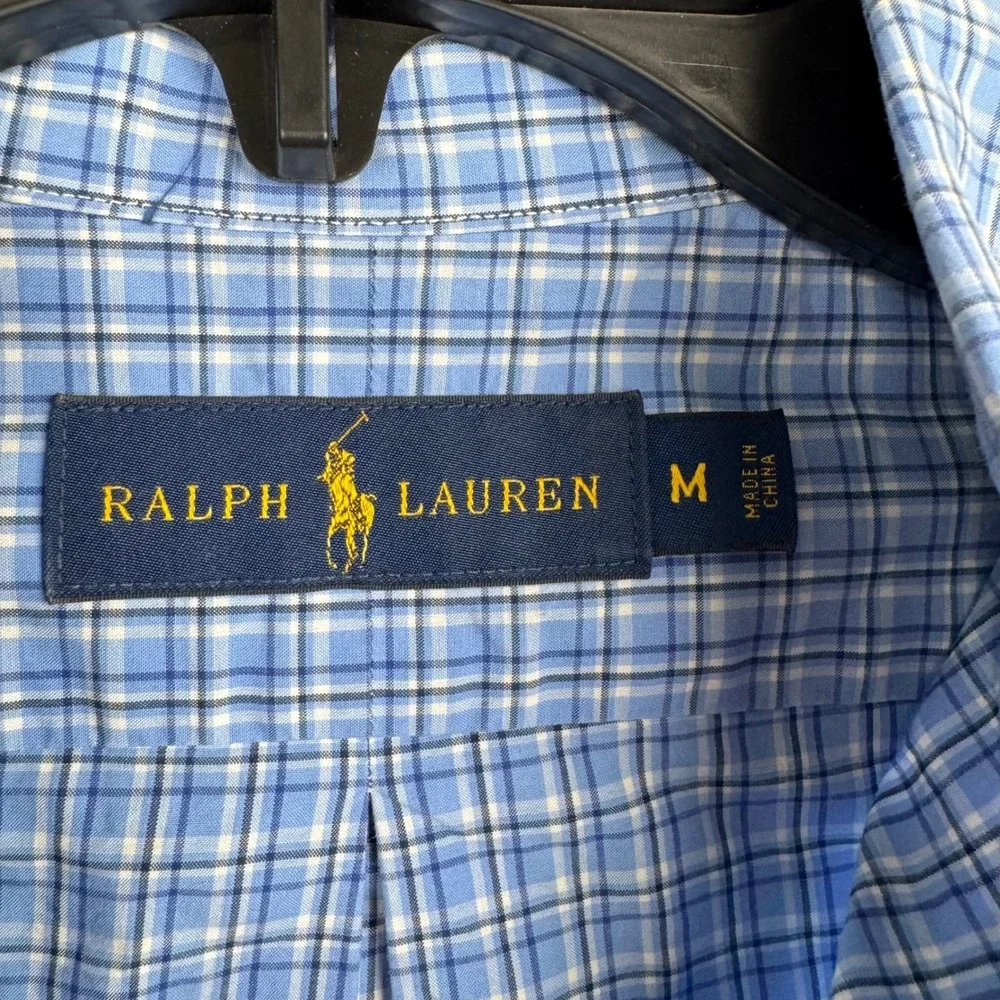 Ralph Lauren Mens Plaid Button Down Shirt Long Sleeve Blue White Size M‎ Pony